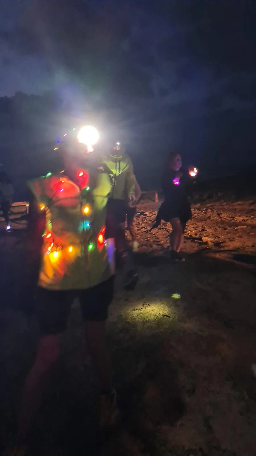 Fairy lights strung up on the beach at night