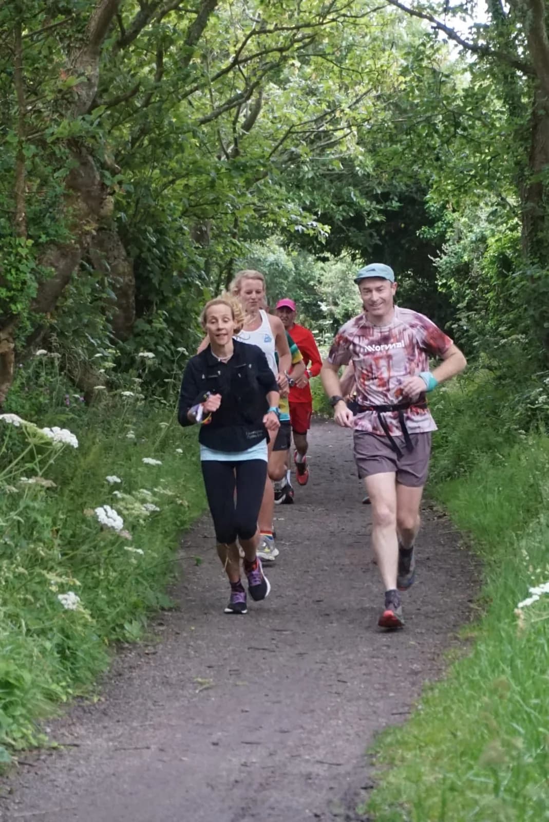 A social run along a leafy Cornish green lane